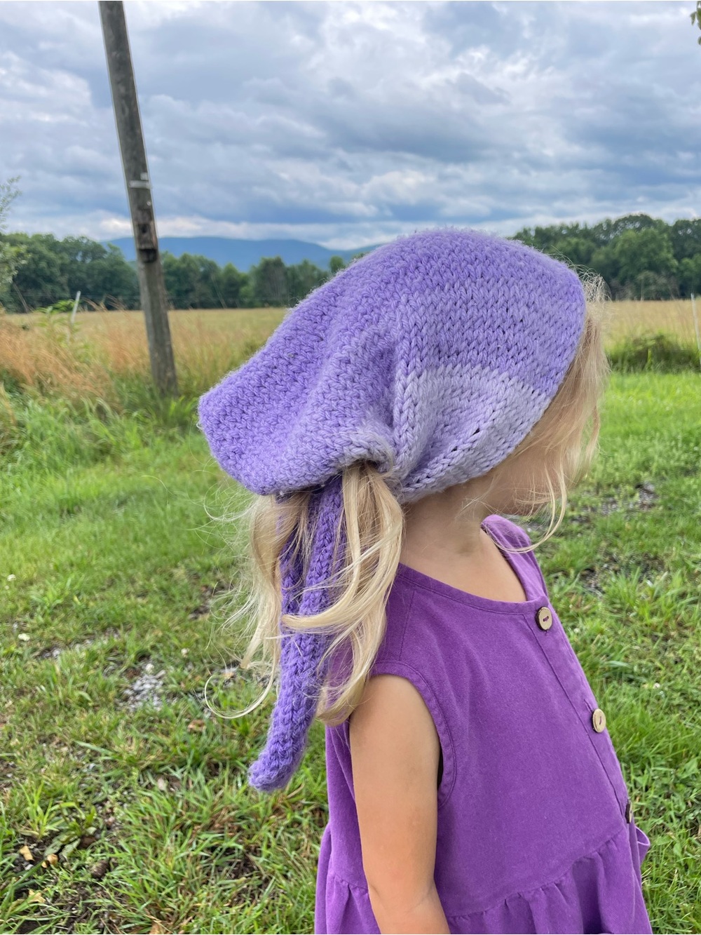 Lavender Hand-Knit Headscarf, Head Covering, Soft & Stretchy- Gradient Purple
